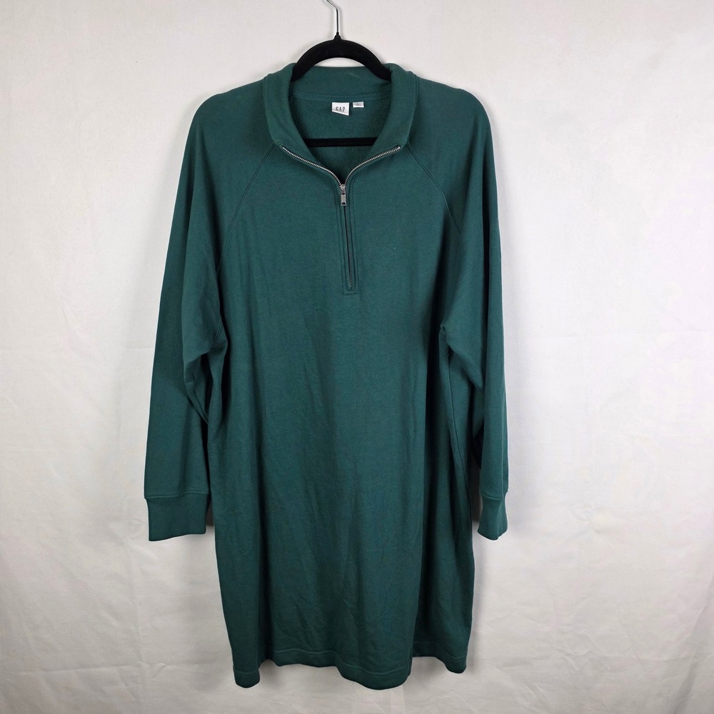 Gap Womens XL Forest Green Quarter Zip Fleece Sweatshirt Dress Long Sleeve